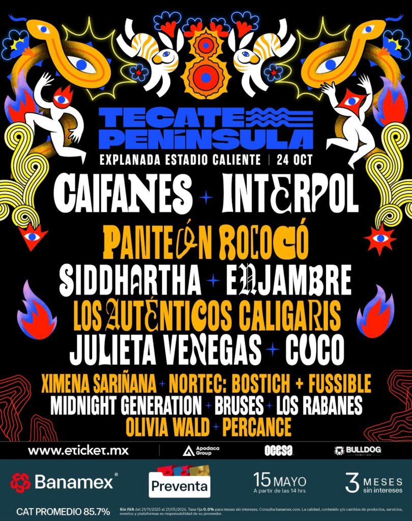 Tecate Península regresa a Tijuana en 2026 después de una pausa de un año y prepara una nueva edición con un cartel encabezado por Caifanes e Interpol. El festival se llevará a cabo el 24 de octubre de 2026 y estrenará sede en la Explanada del Estadio Caliente, reuniendo a grandes exponentes de la música nacional e internacional en una jornada dedicada a la música en Tijuana.